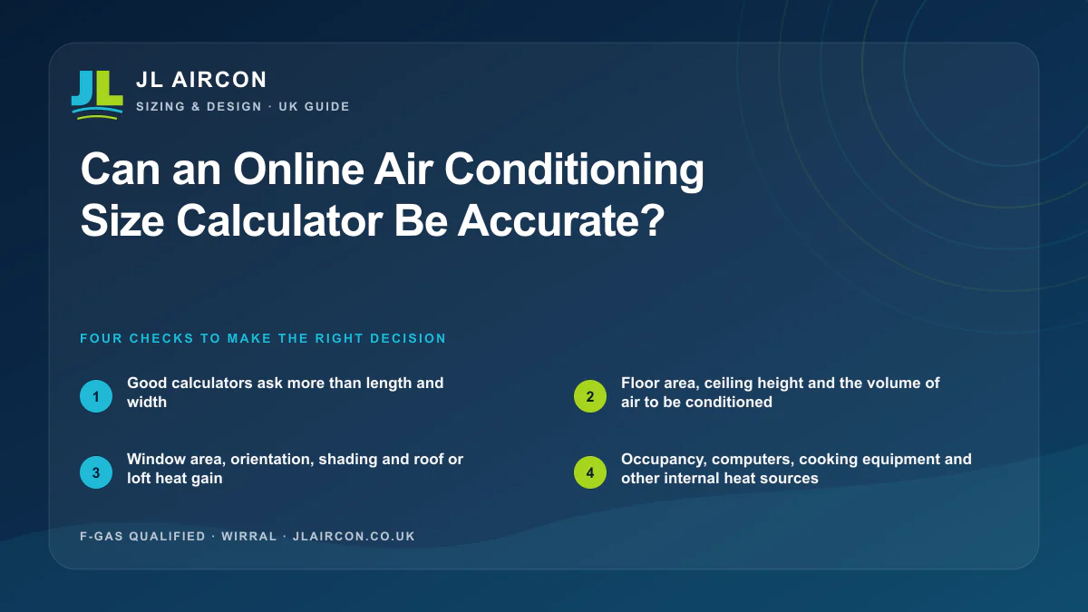 Can an Online Air Conditioning Size Calculator Be Accurate: four evidence checks from JL Aircon