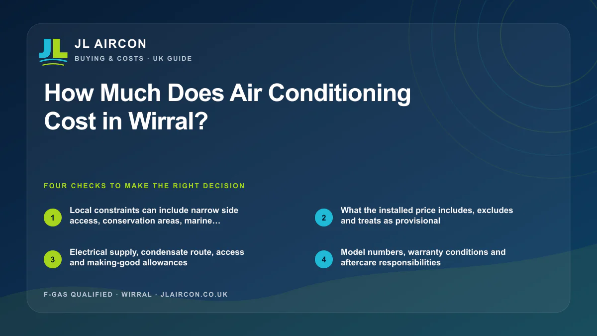 How Much Does Air Conditioning Cost in Wirral: four evidence checks from JL Aircon