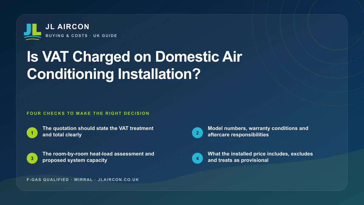 Is VAT Charged on Domestic Air Conditioning Installation: four evidence checks from JL Aircon